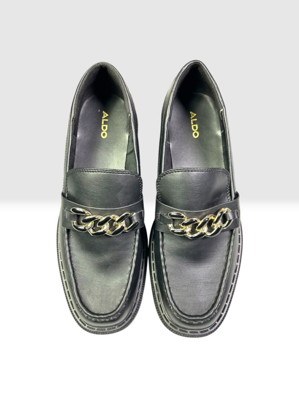 ALDO Black Chain Loafers Mens 11 Chunky Lug Sole Dress Casual Gold Link Shoes